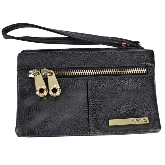 KENNETH COLE WOMEN'S BLACK SMALL WRISTLET PURSE ZIPPERED FRONT - Picture 1 of 6